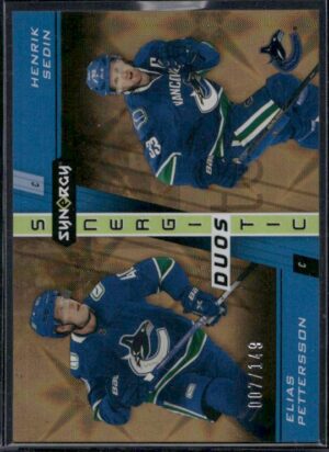 2021-22 Upper Deck Synergy #SD-5 Elias Pettersson / Henrik Sedin Synergistic Duos Stars and Legends Gold #/149